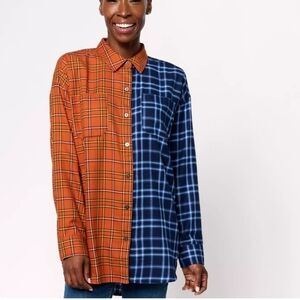 Peace Love World| Colorblock Flannel| Navy & Rust| Sz. L| Rare-- EUC! 🚨